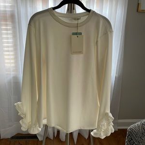 NWT Blushing Heart cream crew top with duffle split bell cuff.